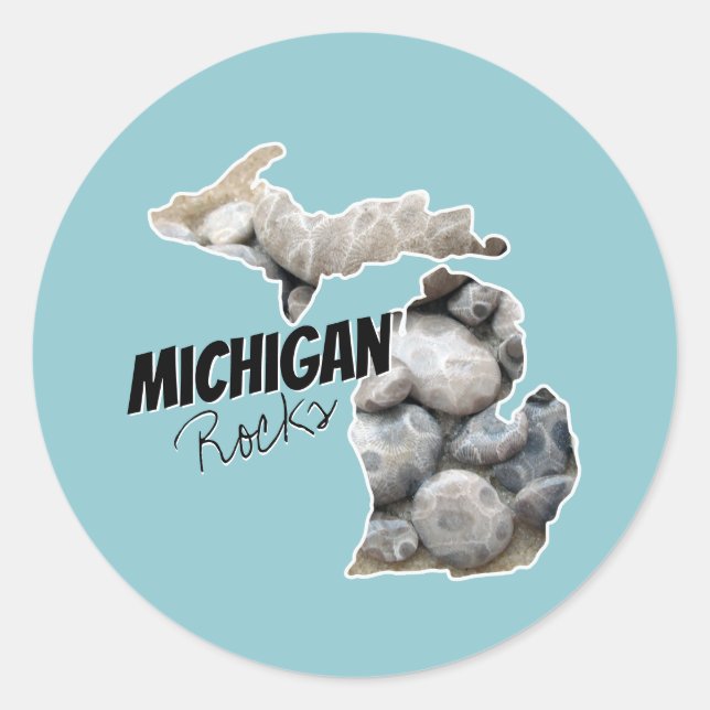 Sticker Rond Silhouette Michigan Remplie De Pierres Petoskey (Devant)