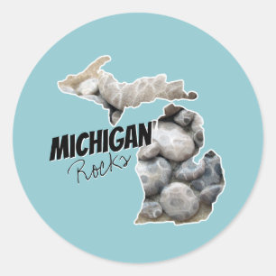 Sticker Rond Silhouette Michigan Remplie De Pierres Petoskey