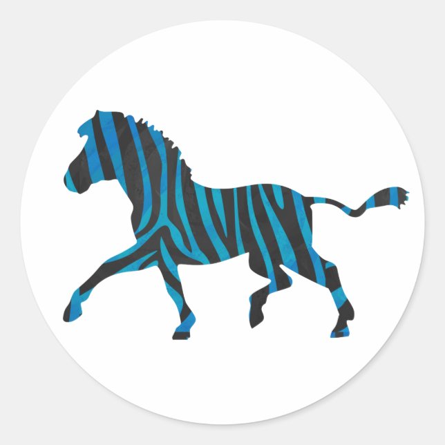 Sticker Rond Silhouette noire et bleue Zebra (Devant)