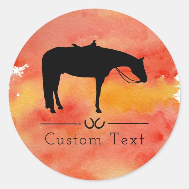Sticker Rond Silhouette occidentale noire de cheval sur (Devant)
