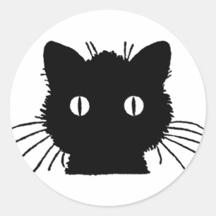 Sticker Rond Silhouette of a black cat vintage illustration