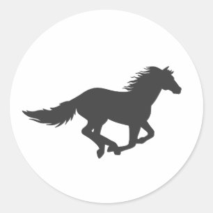 Sticker Rond Silhouette of black running horse
