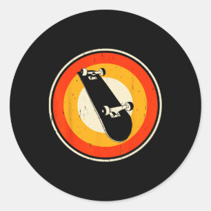 Sticker Rond Silhouette Rétro Skateboard Skateboardeur Planche