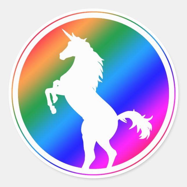Sticker Rond Silhouette Unicorne Blanc (Devant)