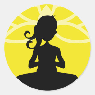 Sticker Rond Silhouette Yoga Jaune