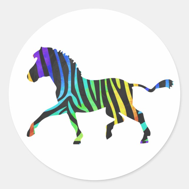 Sticker Rond Silhouette Zebra noir et arc-en-ciel (Devant)