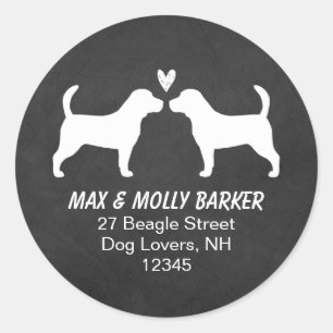 Sticker Rond Silhouettes de Beagle Adresse de Retour