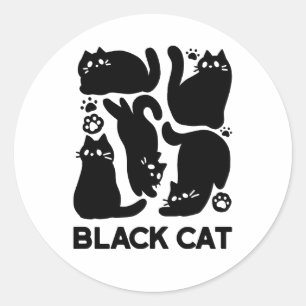 Sticker Rond Silhouettes de chat noir - Design Feline mignon