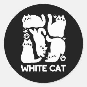 Sticker Rond Silhouettes de chaton blanc - Design Feline mignon