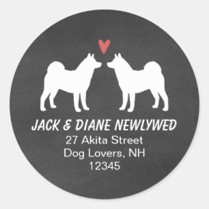 Sticker Rond Silhouettes de chiens Akita Adresse de l'expéditeu