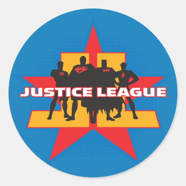 Sticker Rond Silhouettes de la Ligue de Justice et Arrière - pl (Devant)