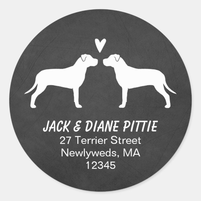 Sticker Rond Silhouettes de Pit Bull Terrier Adresse de l'expéd (Devant)