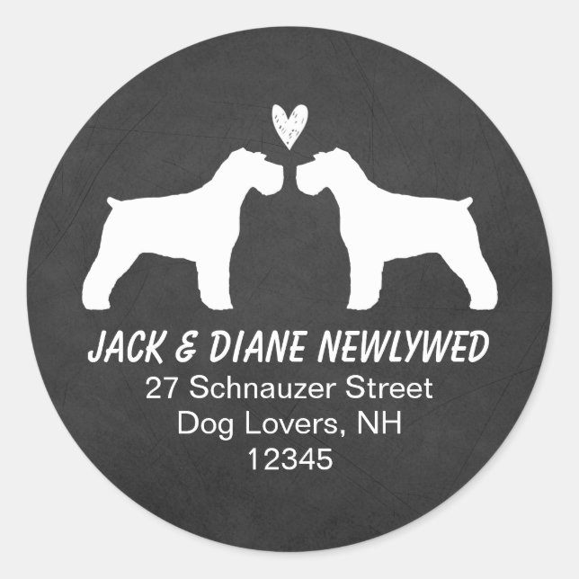 Sticker Rond Silhouettes de Schnauzer Adresse de l'expéditeur (Devant)