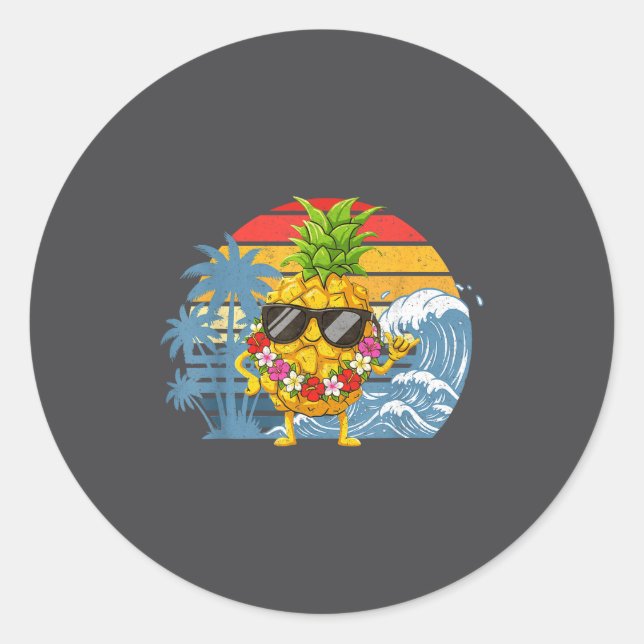 Sticker Rond Silly Aloha Hawaiian Pineapple Sign Hawaii Shaka (Devant)
