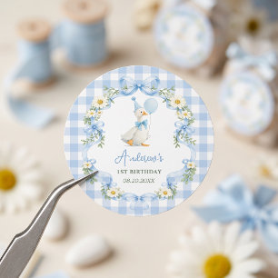 Sticker Rond Silly Goose Blue Bow Anniversaire
