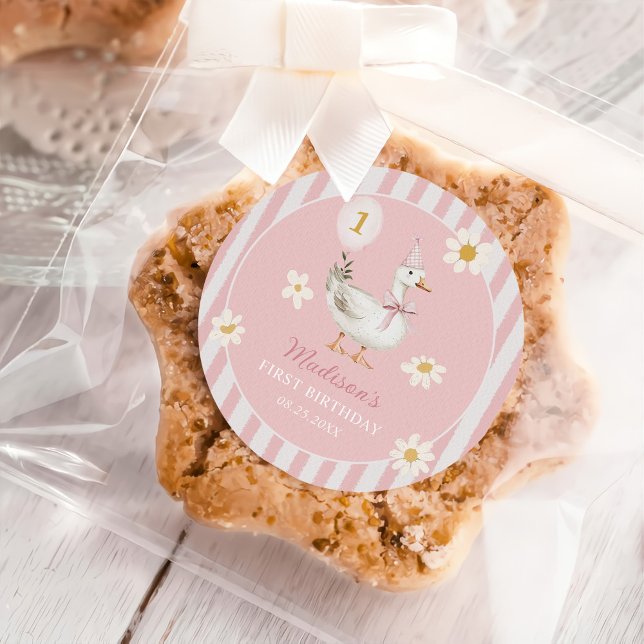 Sticker Rond Silly Goose Daisy Girl 1er anniversaire fête (Créateur téléchargé)