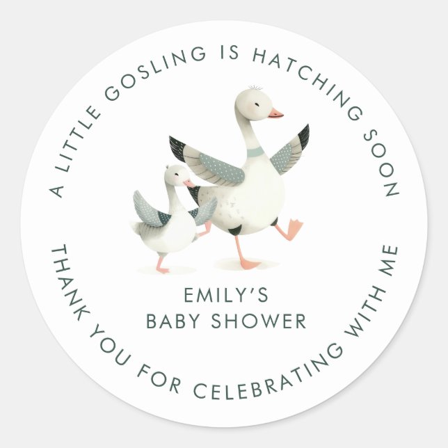 Sticker Rond Silly Goose Favor Thank You Baby Shower (Devant)