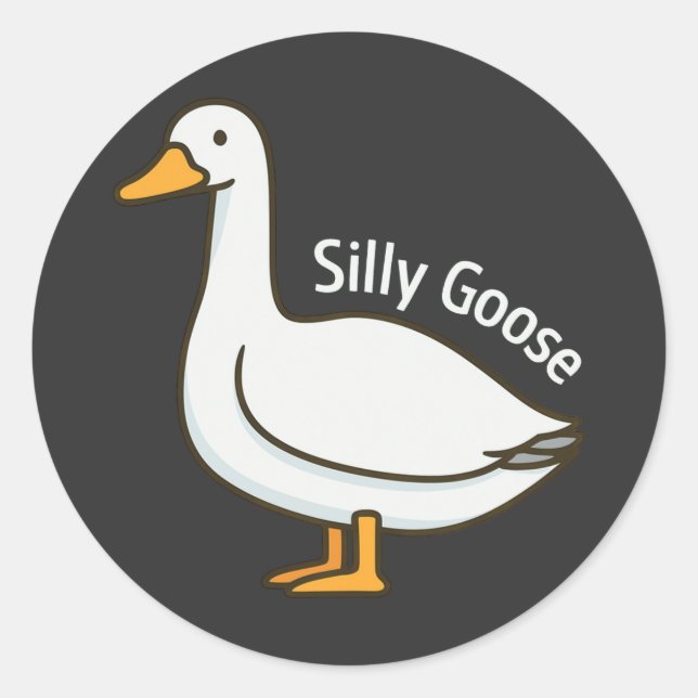 Sticker Rond Silly Goose Funny Cartoon Goose (Devant)