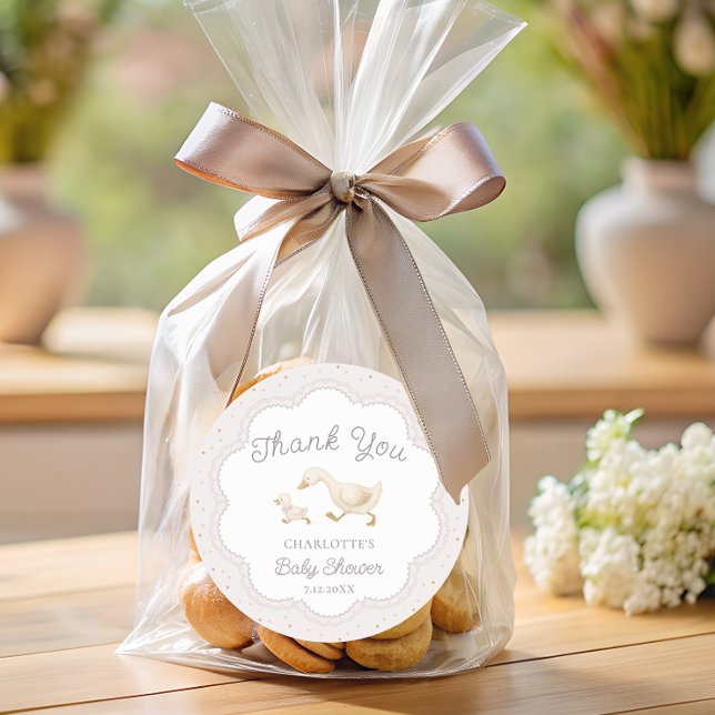 Sticker Rond Silly Goose Gender Neutral Baby Shower Thank You (Créateur téléchargé)