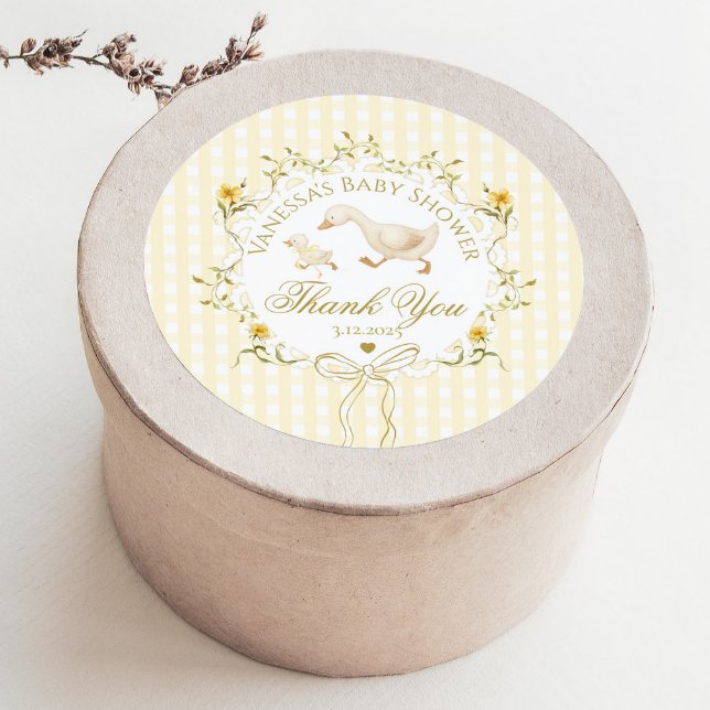 Sticker Rond Silly Goose Gender neutral Gingham Thank you (Créateur téléchargé)