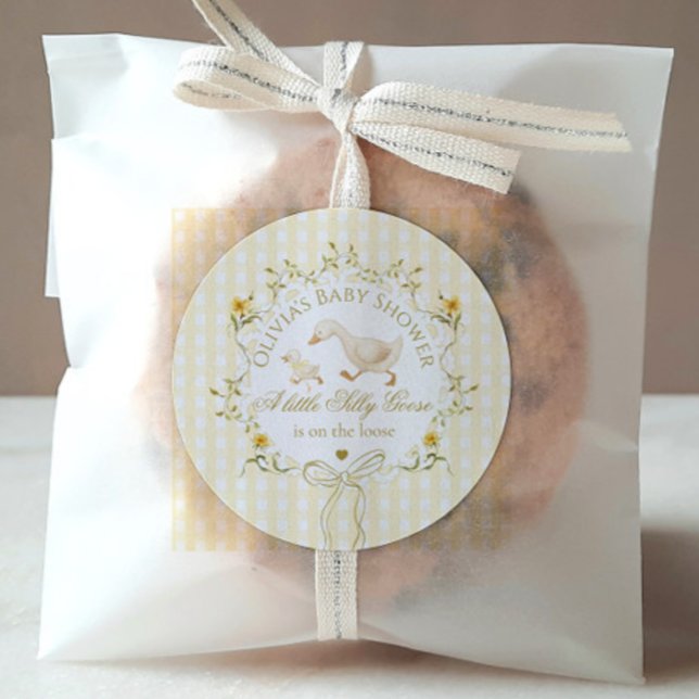 Sticker Rond Silly Goose Gender neutral Yellow Baby Shower (Créateur téléchargé)