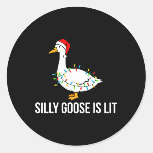Sticker Rond Silly Goose is Lit Funky Christmas Lights Père Noë