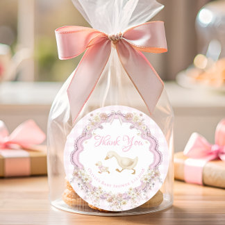 Sticker Rond Silly Goose Pink Gingham Baby Shower Thank You