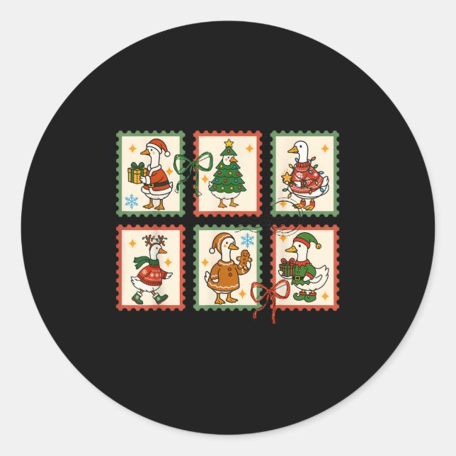 Sticker Rond Silly Goose Santa Christmas Stamp Cute Merry Goose (Devant)