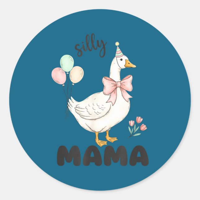 Sticker Rond Silly Mama Goose Mom Birthday Party Family Matchin (Devant)