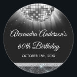 Sticker Rond Silver 60th Birthday Party 70's Disco Ball<br><div class="desc">Augmentez votre 60e anniversaire grâce à notre Sticker Disco Ball Party 70 Silver 60th, conçu pour ajouter une touche de sophistication et de style rétro à votre panier d'étape. Dans une teinte d'argent chatoyante, cet autocollant exhale l'élégance et la nostalgie. Le graphique de la boule disco vous transporte à l'époque...</div>