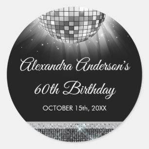 Sticker Rond Silver 60th Birthday Party 70's Disco Ball