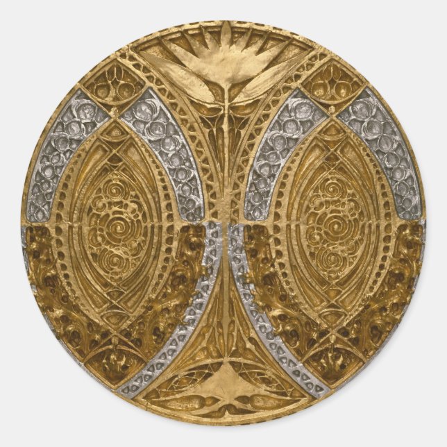 Sticker Rond Silver And Gold Art Deco Pattern (Devant)