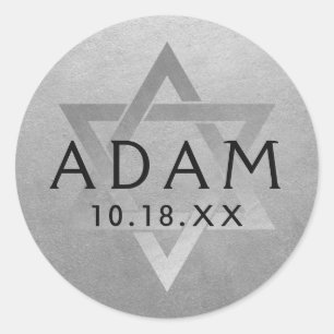 Sticker Rond Silver Bar Mitzvah Bat mitzvah Star de David Nom