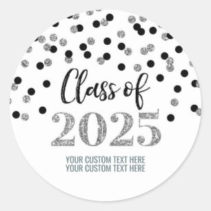 Sticker Rond Silver Black Confetti Graduation 2025