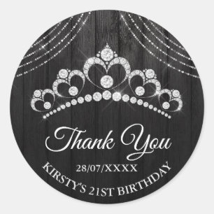 Sticker Rond Silver Black Diamond Tiara fête d'anniversaire