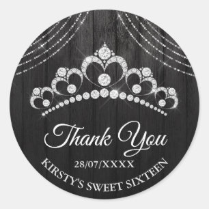Sticker Rond Silver Black Diamond Tiara Sweet 16
