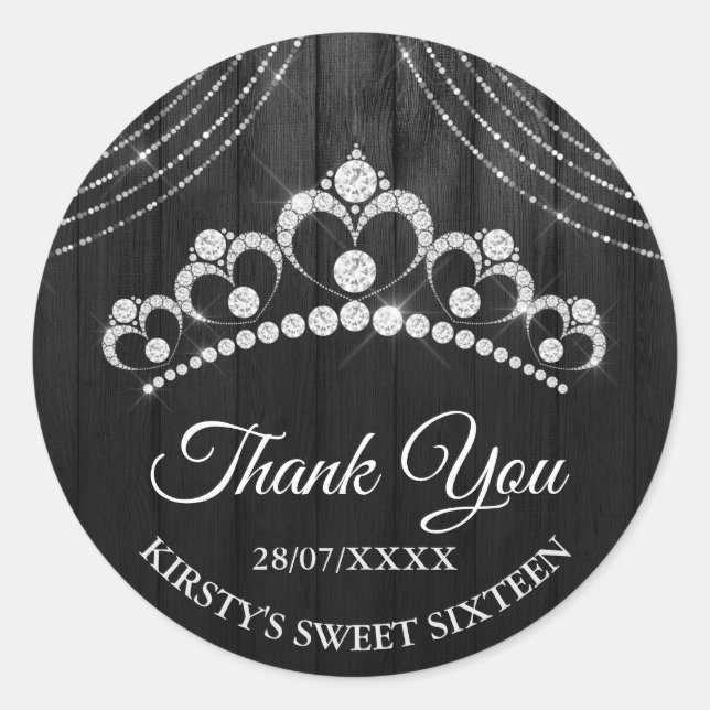 Sticker Rond Silver Black Diamond Tiara Sweet 16 (Devant)