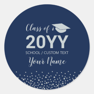 Sticker Rond Silver & Blue Confetti 2023 Graduation Party Favor