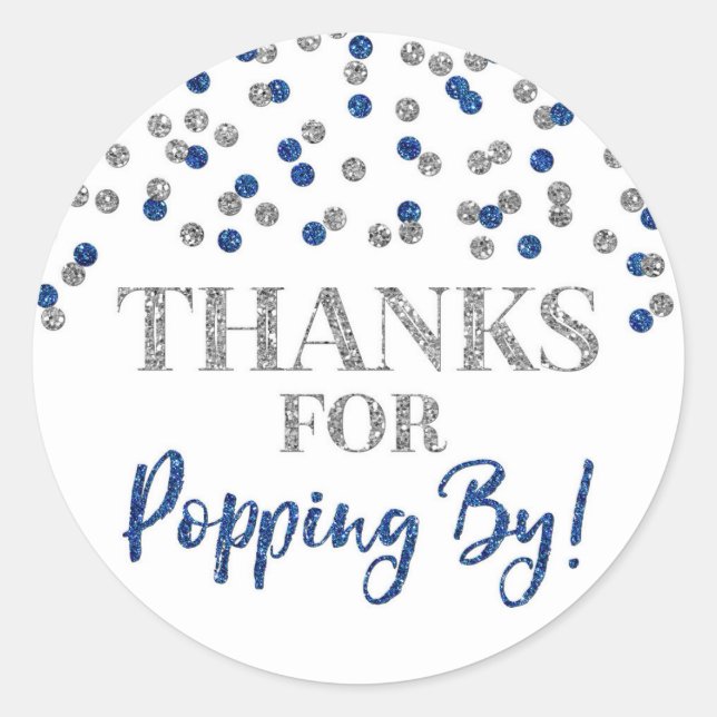 Sticker Rond Silver Blue Confetti Merci pour Popping By (Devant)