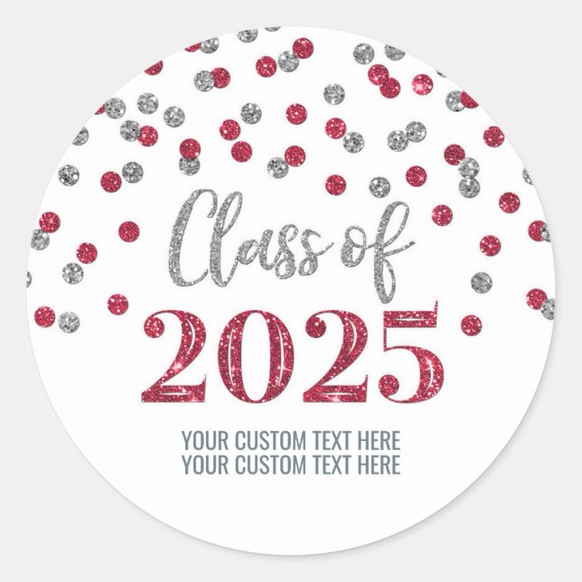 Sticker Rond Silver Bourgogne Confetti Graduation 2025 (Devant)