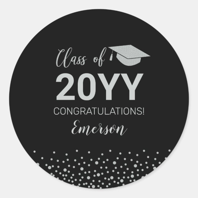 Sticker Rond Silver Confetti Classe 2022 Graduation Party Favor (Devant)