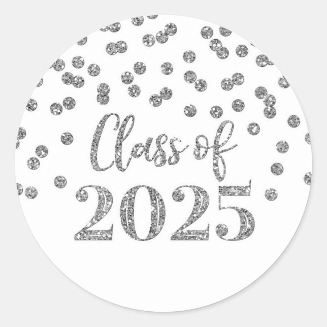 Sticker Rond Silver Confetti Graduation 2025 (Devant)