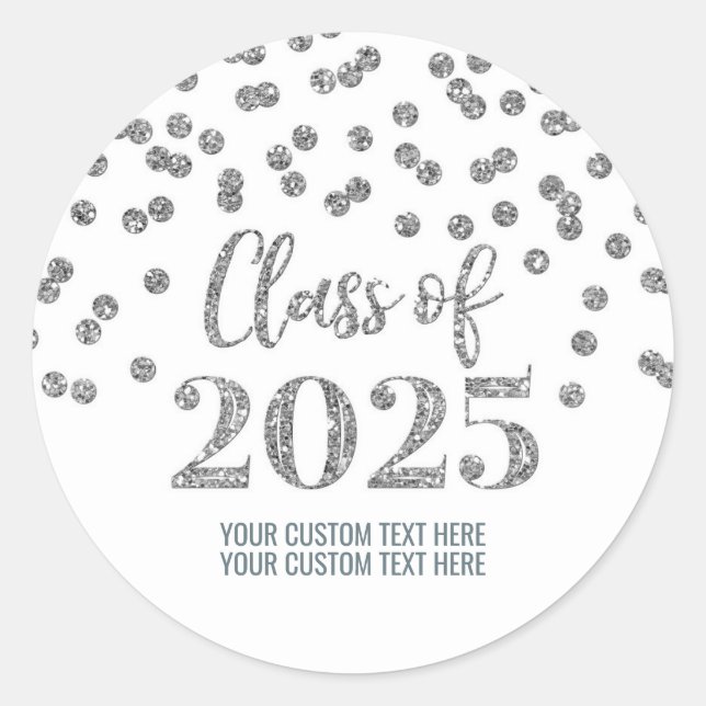 Sticker Rond Silver Confetti Graduation 2025 (Devant)