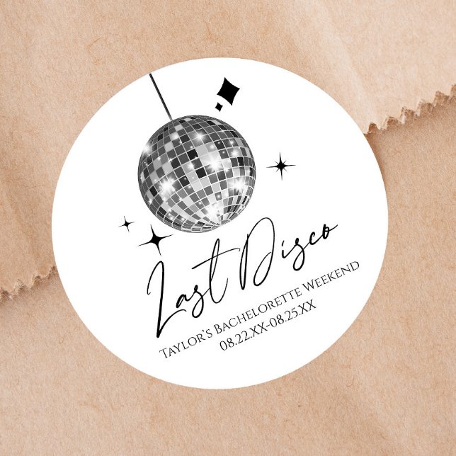 Sticker Rond Silver Disco Ball Dernière Disco Bachelorette Part (Créateur téléchargé)