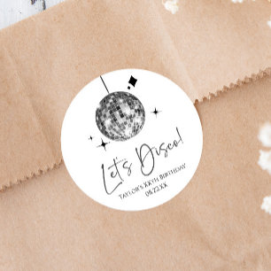 Sticker Rond Silver Disco Ball Let's Disco fête d'anniversaire
