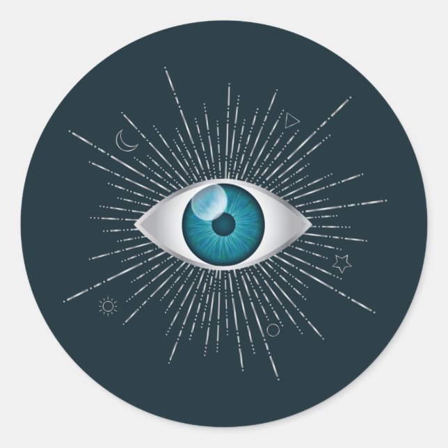 Sticker Rond Silver et bleu Turquoise Mystic Aqua Eye Evil Naza (Devant)