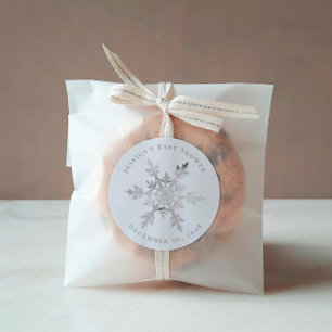 Sticker Rond Silver Faux Glittery Snowflake Noël
