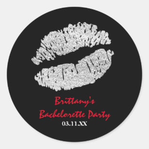 Sticker Rond Silver Faux Lèvres Étincelantes Kiss Party Favoris
