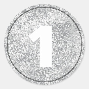 Sticker Rond Silver Faux Numéro de Parties scintillant Texte Mo