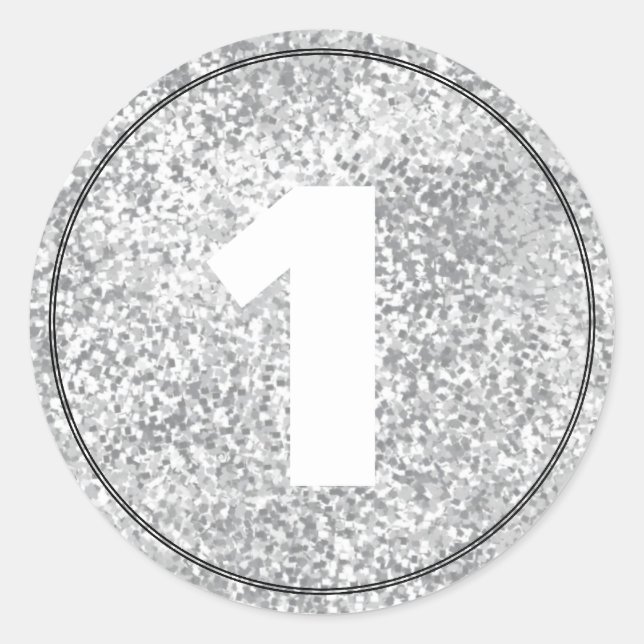 Sticker Rond Silver Faux Numéro de Parties scintillant Texte Mo (Devant)